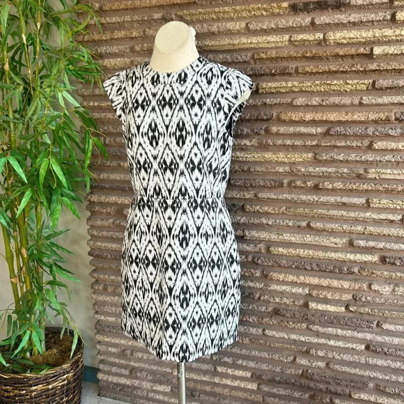 Theory Orinthia Black White Jacquard Print Cap Sleeve Dress Size 10 - Picture 8 of 8